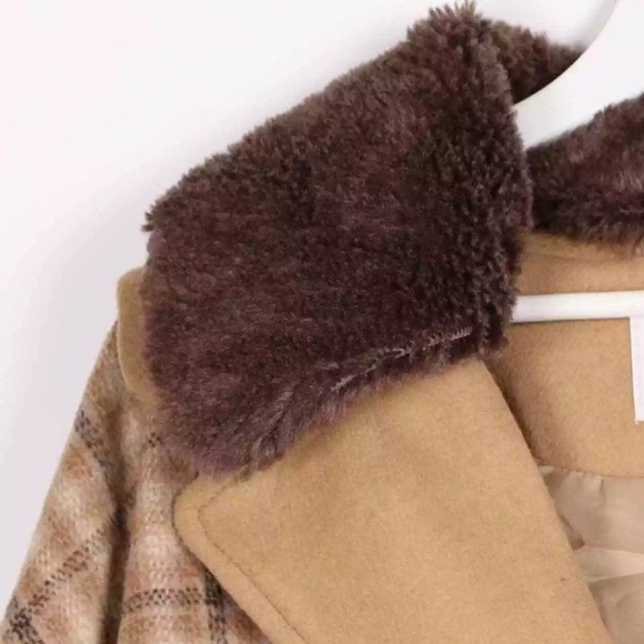 Rachel Parcell Double Breasted Tan Iced Coffee Plaid Jacket Wool Blend Size XS - Picture 6 of 11